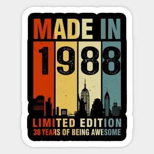 Made In 1988 36th Birthday 36 Years Old Sticker